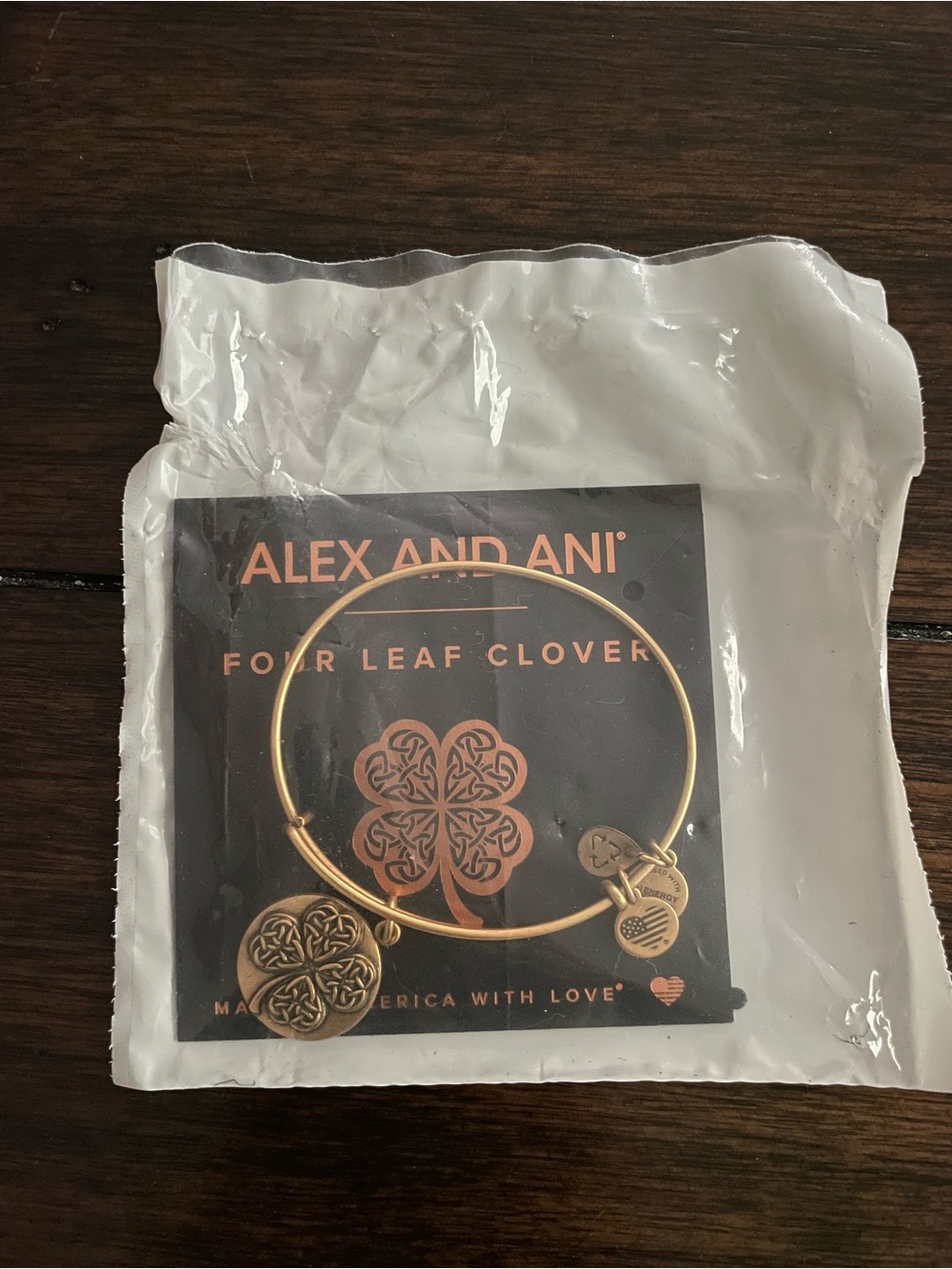 Alex and Ani Gold Four Leaf Clover Charm Bangle